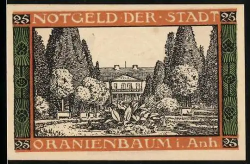 Notgeld Oranienbaum 1921, 25 Pfennig, Schlossgarten