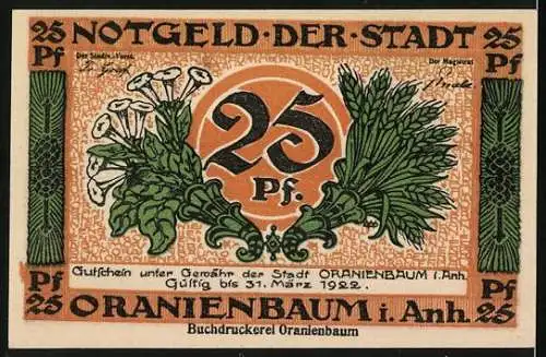 Notgeld Oranienbaum 1921, 25 Pfennig, Schlossgarten