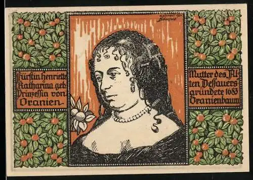 Notgeld Oranienbaum 1921, 50 Pfennig, Fürstin Henrietta Katharina