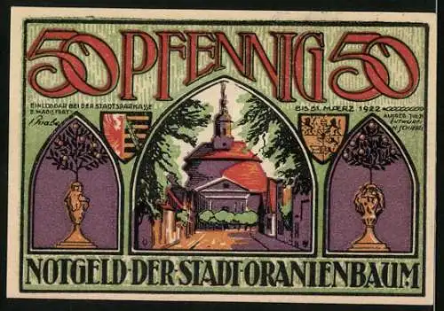 Notgeld Oranienbaum 1921, 50 Pfennig, Fürstin Henrietta Katharina