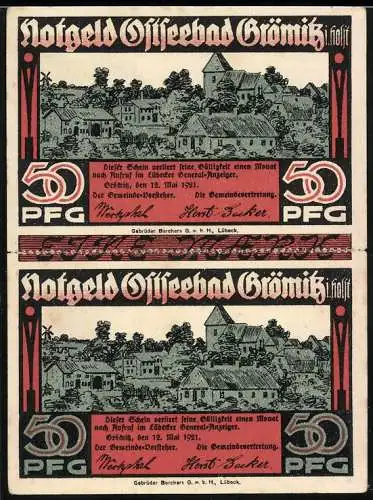 Notgeld Grömitz 1921, 2 x 50 Pfennig, Kinder am Strand, Fischer mit seinen Utensilien