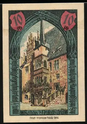 Notgeld Neustadt a. d. Orla 1921, 10 Pfennig, Blick auf das Rathaus