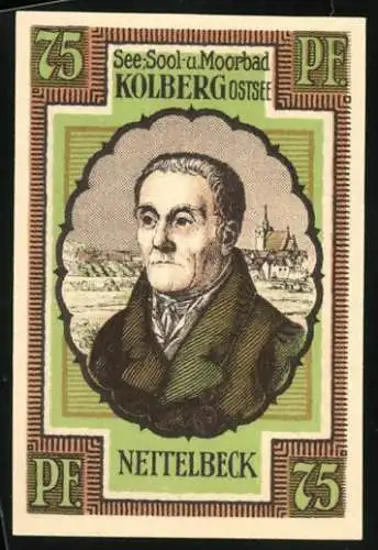 Notgeld Kolberg /Ostsee 1921, 75 Pfennig, Konterfei von Nettelbeck