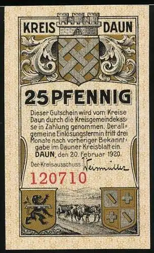 Notgeld Daun 1920, 25 Pfennig, Landschaft bei Monterley bei Gerolstein