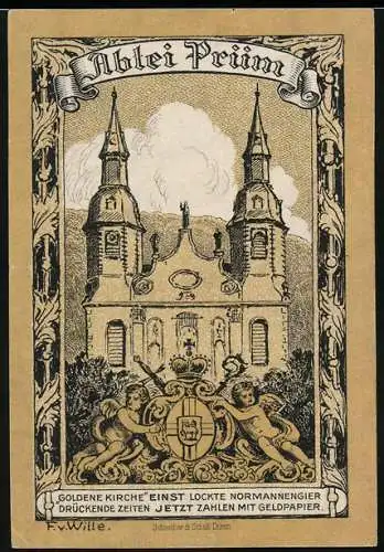 Notgeld Prüm 1920, 50 Pfennig, Blick auf die Abtei