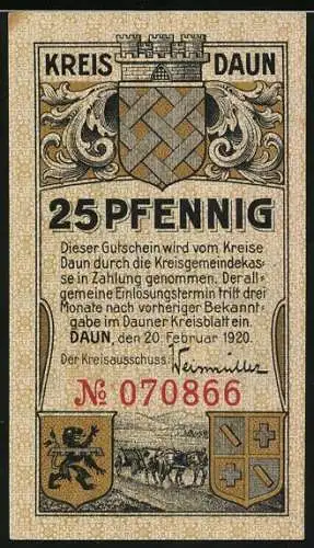 Notgeld Daun 1920, 25 Pfennig, Klippen bei Monterley bei Gerolstein
