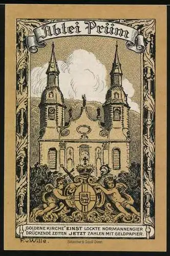 Notgeld Prüm 1920, 50 Pfennig, Heiliges Schaf, die Abtei