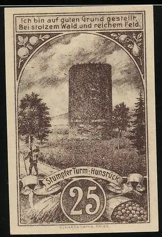Notgeld Berncastel-Cues 1920, 25 Pfennig, Der Stumpfe Turm in Hunsrück