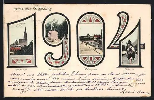 AK Strassburg, Münster, Kaiserpalast, Reinhardbrunnen, Jahreszahl 1904