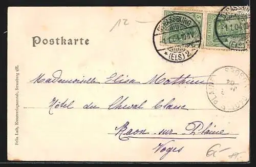 AK Strassburg, Münster, Kaiserpalast, Reinhardbrunnen, Jahreszahl 1904