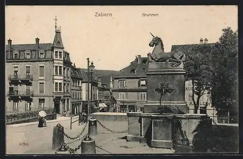 AK Zabern, Strassenpartie mit Einhorn-Brunnen