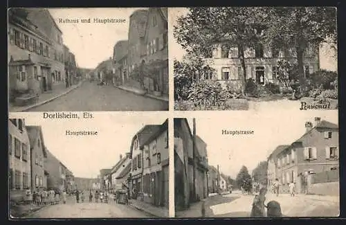 AK Dorlisheim i. E., Rathaus u. Hauptstrasse, Pensionat