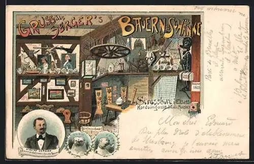 Lithographie Strassburg i.E., Korduangasse, in Sergers Bauern-Schenke