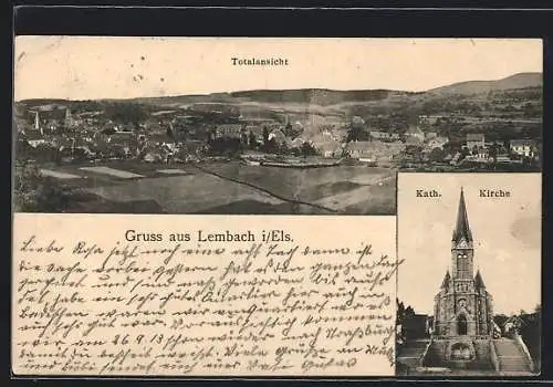 AK Lembach i. Els., Kath. Kirche, Totalansicht der Ortschaft