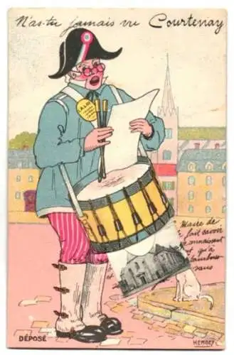 Leporello-AK Courtenay, Ansichten hinter der Trommel des Ausrufers, Mairie et la Poste, Rue de Villeneuve