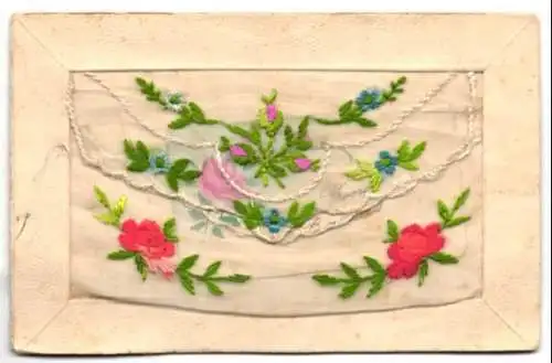 Seidenstick-AK Blumenketten mit Rosen