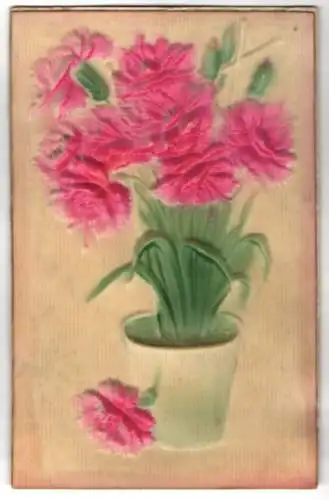 Präge-Airbrush-AK Strauss voller roter Blumen