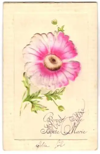 Stoff-Präge-AK Rosane Blume aus sanftem Stoff