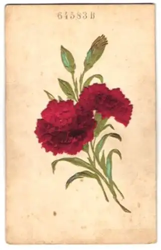 Stoff-Präge-AK Rote Blüten aus weichem Stoff