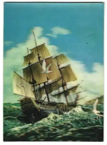 3D-AK Segelschiff in Fahrt auf stürmischer See