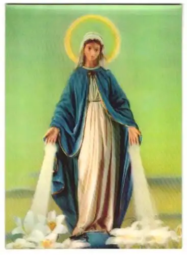3D-AK Jungfrau Maria, Statue mit Heiligenschein