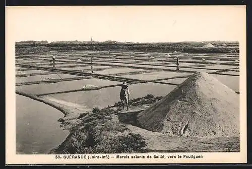 AK Guerande, Marais salants de Saille, vers le Pouliguen, Arbeiter an den Salzgärten