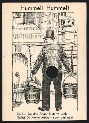 Mechanische-AK Wasserträger am Brunnen, Hummel! Hummel!