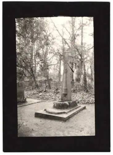 Fotografie W. Apel, Berlin, Ansicht Chorin, Grabstätte mit Steinsäule auf dem Friedhof