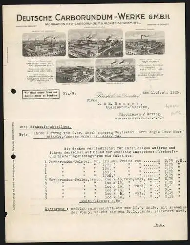 Rechnung Reisholz bei Düsseldorf 1925, Deutsche Carborundum-Werke GmbH, Schleifmittel-Fabrik, Ansicht fünfer Werke
