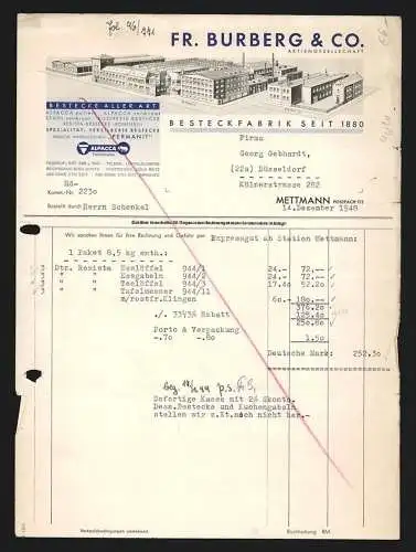 Rechnung Mettmann 1948, Fr. Burberg & Co. AG, Besteckfabrik, Ansichten von Werk I und Werk II