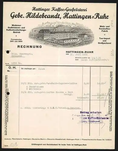 Rechnung Hattingen-Ruhr 1931, Gebr. Hildebrandt, Hattinger Kaffee-Grossrösterei, Ansicht des Betriebsgeländes
