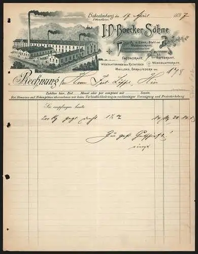 Rechnung Hohenlimburg 1897, I. D. Boecker Söhne, Fabrik in Eisen-, Stahl- & Messingdraht, Das Betriebsgelände