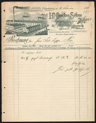Rechnung Hohenlimburg 1898, I. D. Boecker Söhne, Fabrik in Eisen-, Stahl- & Messingdraht, Das Betriebsgelände