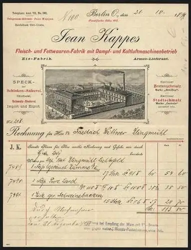 Rechnung Berlin 1894, Jean Kappes, Fleisch- und Fettwaaren-Fabrik, Das Betriebsgelände mit geschäftigem Innenhof