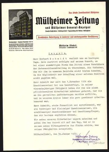 Briefkopf Mülheim 1939, Mülheimer Zeitung und Mülheimer General-Anzeiger, Ansicht des Geschäftsgebäudes