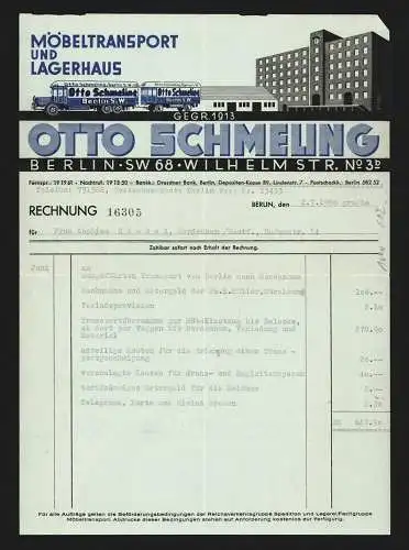 Rechnung Berlin 1950, Otto Schmeling, Mübeltransport und Lagerhaus, Wilhelmstr. 3b, Betriebshäuser und Transportfahrzeug