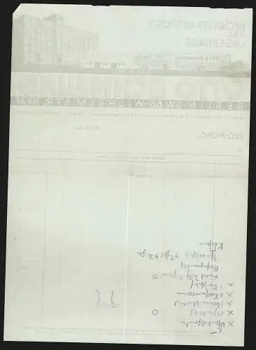 Rechnung Berlin 1950, Otto Schmeling, Mübeltransport und Lagerhaus, Wilhelmstr. 3b, Betriebshäuser und Transportfahrzeug