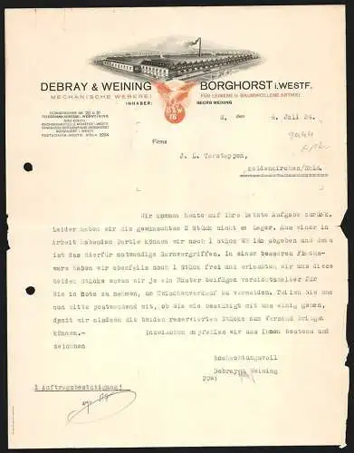 Rechnung Borghorst i. Westf. 1934, Debray & Weining, Mechanische Weberei, Gesamtansicht der Betriebsanlage