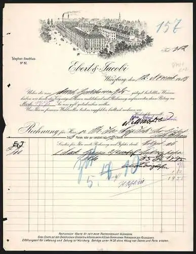 Rechnung Würzburg 1909, Firma Ebert & Jacobi, Das Betriebsgelände an geschäftiger Strasse