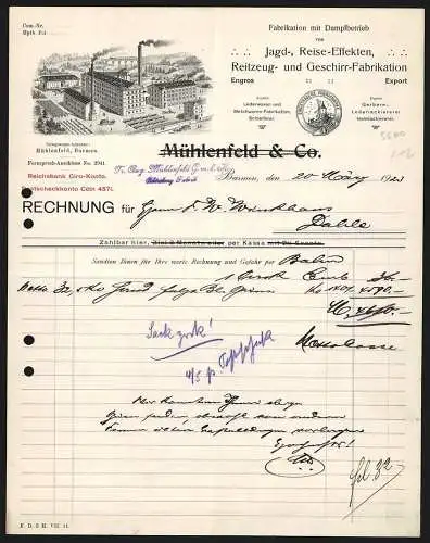 Rechnung Barmen 1923, Mühlenfeld & Co., Jagd-, Reise-Effekten, Reitzeug- und Geschirr-Fabrik, Ansicht des Werksgeländes