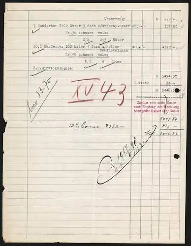 Rechnung Sontheim 1920, Zwirnerei Ackermann AG, Betriebsgelände nahe eines Flusses, Preis-Medaillen