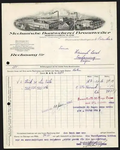 Rechnung Bronnweiler-Reutlingen 1930, Mechanische Buntweberei, Hauptwerk und Aussenstelle