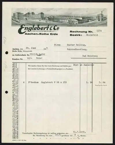 Rechnung Aachen-Rothe Erde 1935, Firma Englebert & Co. GmbH, Gesamtansicht der Fabrikanlagen