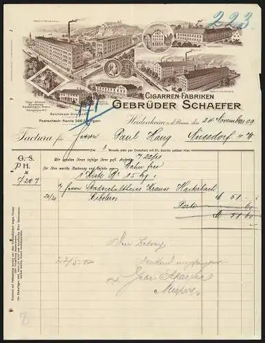 Rechnung Heidenheim 1909, Gebrüder Schaefer, Cigarren-Fabriken, Hauptwerk und Filialen, Stammhaus