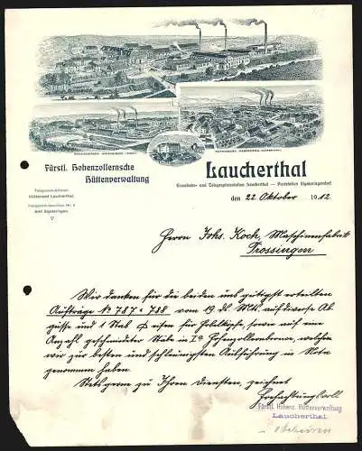 Rechnung Laucherthal 1912, Fürstl. Hohenzollernsche Hüttenverwaltung, Hauptwerk und Werke in Immendingen & Hammerau