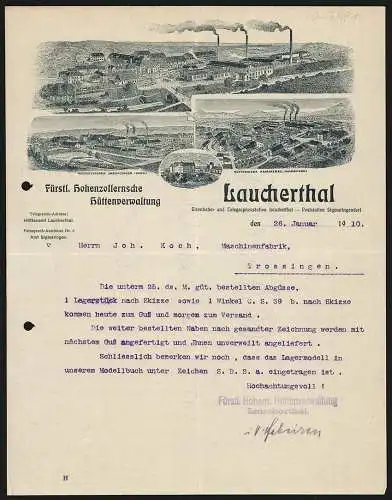 Rechnung Laucherthal 1910, Fürstl. Hohenzollernsche Hüttenverwaltung, Hauptwerk und Werke in Immendingen & Hammerau