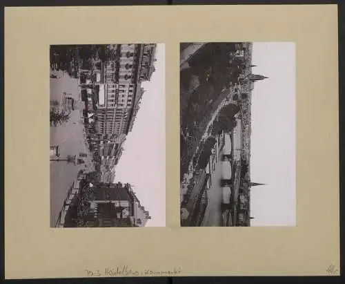 Fotografie unbekannter Fotograf, Ansicht Heidelberg, Blick auf den Kornmarkt mit Madonna Statue und Geschäfte, Kutschen