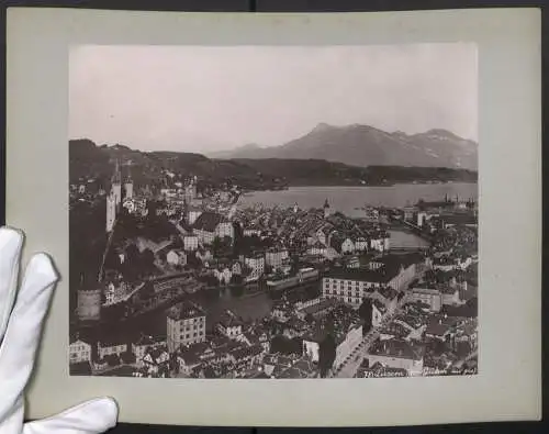 Fotografie Lichtdruck unbekannter Fotograf, Ansicht Luzern, Blick über die Stadt von Gütsch aus gesehen