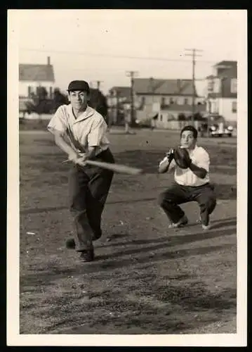 Fotografie USA 1939, Baseball, Schlagmann trifft den Ball beim Abschlag