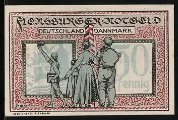 Notgeld Flensburg 1920, 50 Pfennig, Wappen, Bürger zwischen Deutschland und Dänemark